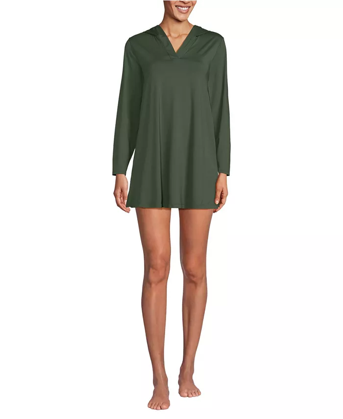 

Женское мини-платье-накидка SunShade UPF 50 с капюшоном Lands' End, зеленый