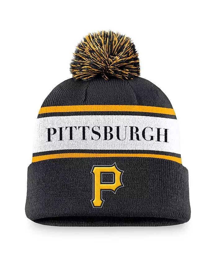 

Мужская черная вязаная шапка Pittsburgh Pirates Team в полоску с козырьком и помпоном Nike, черный