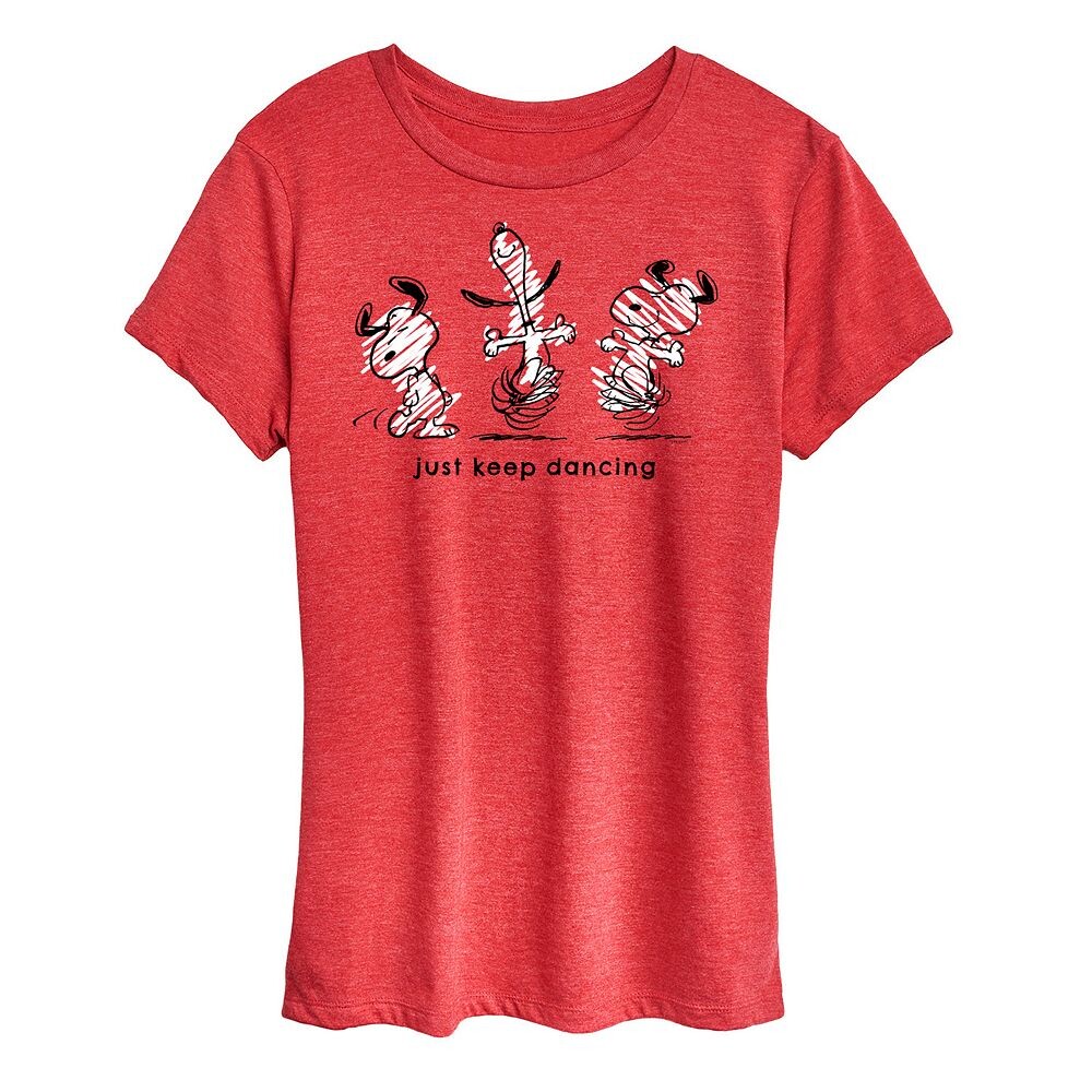 

Женская футболка с рисунком Peanuts Snoopy Just Keep Dancing Licensed Character, цвет Heather Red