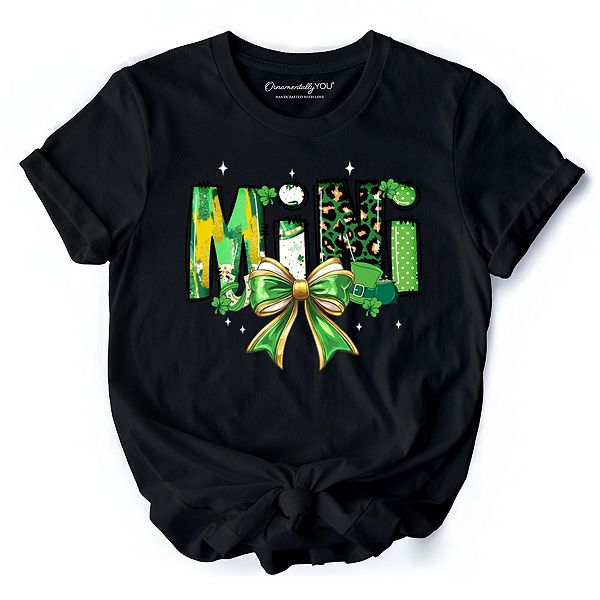 

Футболка Coquette с мини-клевером и бантом в стиле St Patrick’s Day, зеленый Ornamentallyyou, Black