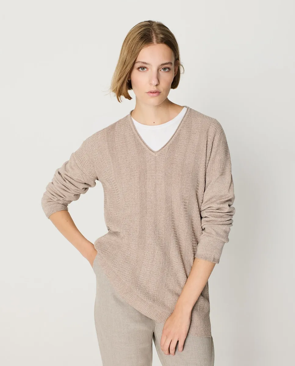 

Женский джемпер в виде туники с V-образным вырезом и длинными рукавами Escorpion, коричневый