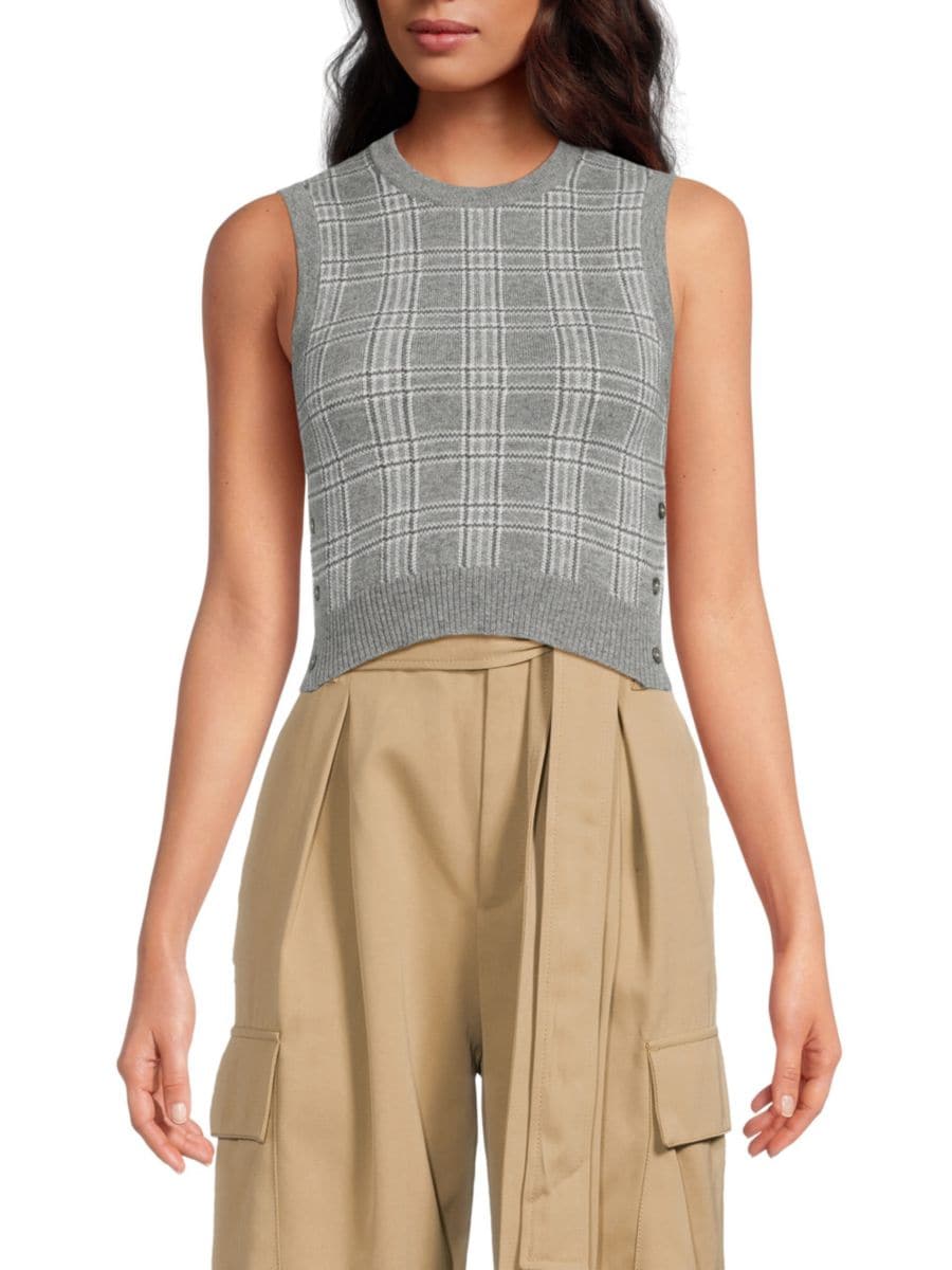 

Укороченный топ из кашемира в клетку Thom Browne, цвет Tonal Grey