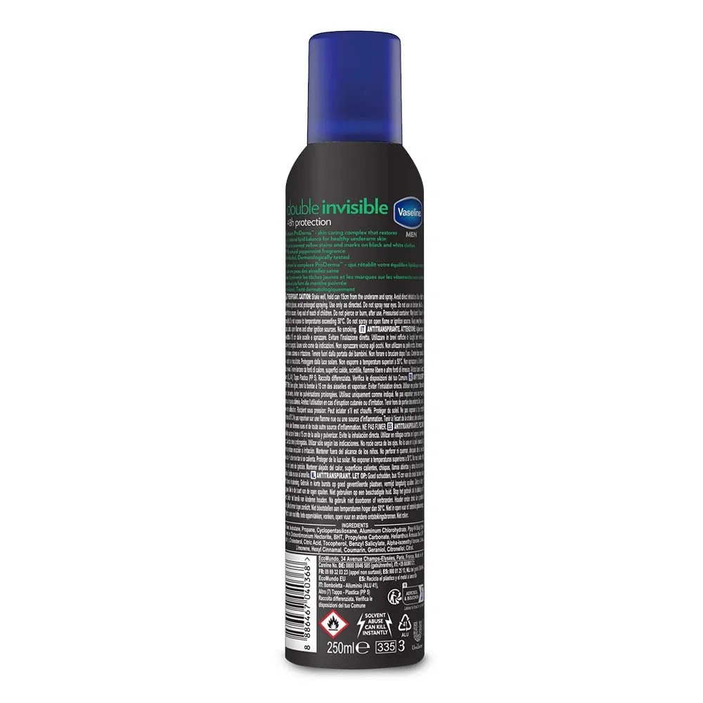 Мужской антиперспирант-спрей Vaseline Double Invisible Pro-derma, 250 мл, 3 штуки Vaseline — фото 2