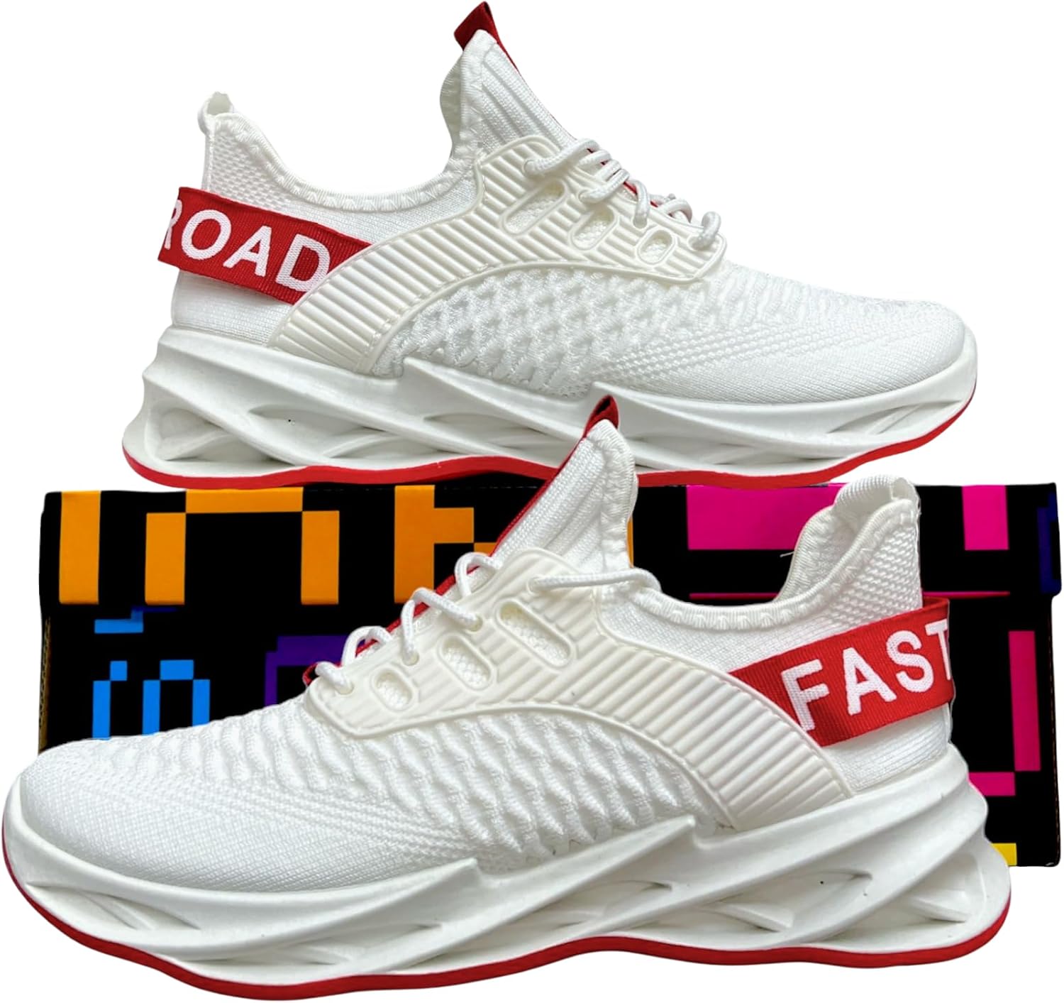 

Мужские быстроходные кроссовки для дорог из слоновой кости с сеткой - слоновая кость с красным, дышащие, легкие, с амортизацией для комфорта, для спортивного бега, повседневной и повседневной носки, размеры США 6.5-12 Generic