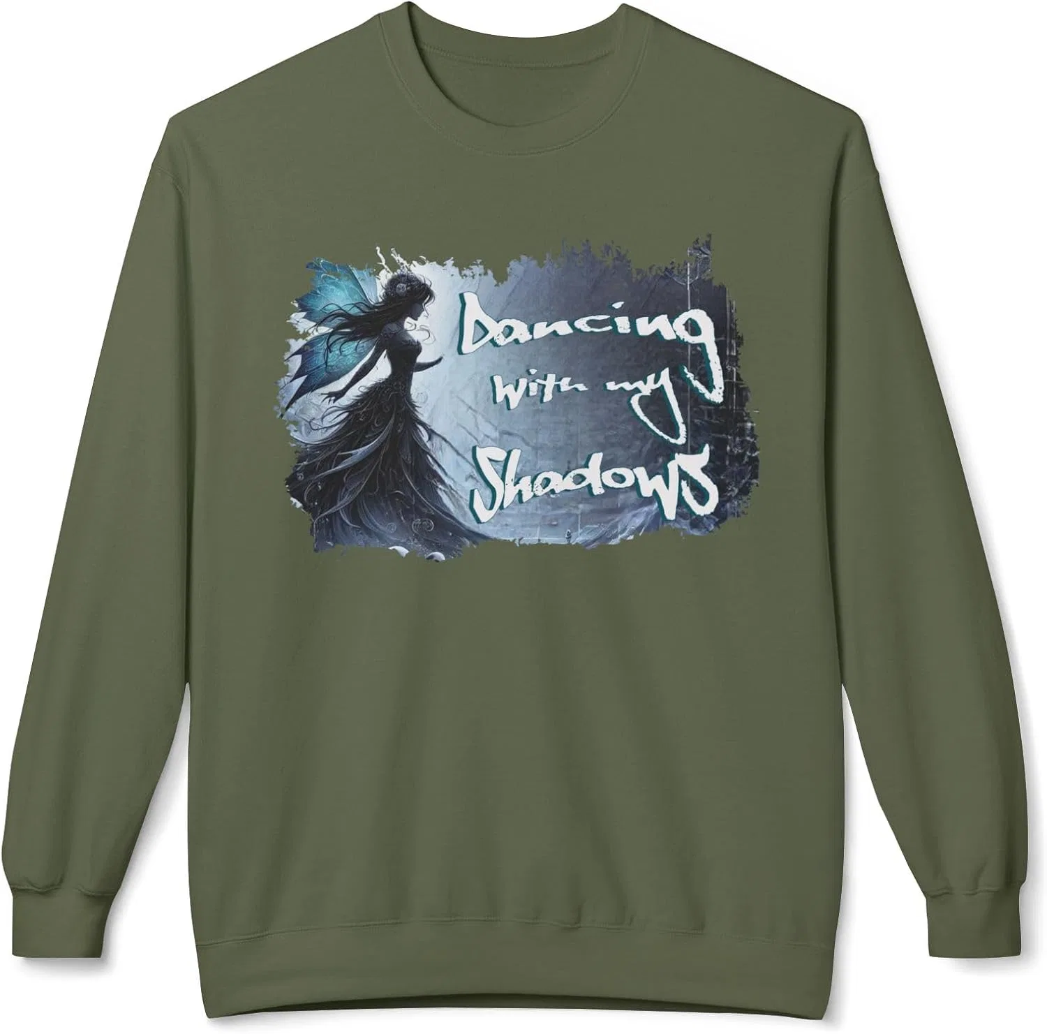 Толстовка Dancing with My Shadows, джемпер с круглым вырезом, мягкий флисовый пуловер, универсальный дизайн, уникальный дизайн. GENERIC, темно-зеленый