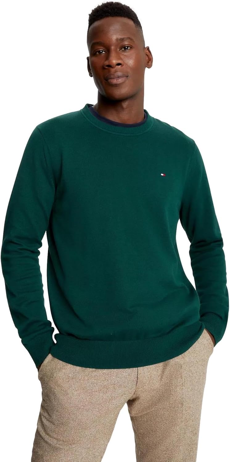 

Мужской фирменный однотонный свитер с круглым вырезом TOMMY HILFIGER из коллекции 2025 года, Hunter Green.