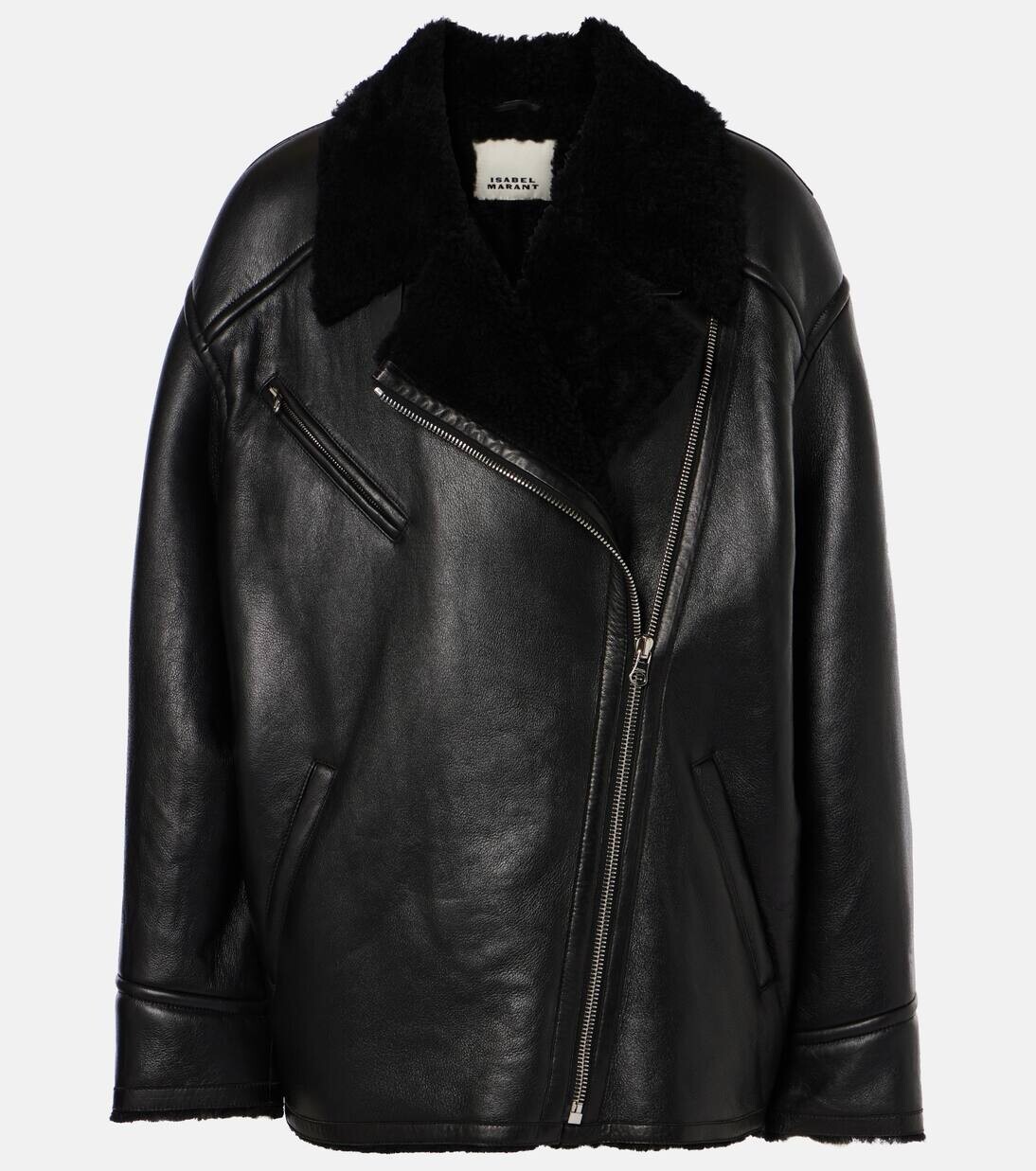 

Кожаное пальто Adelina с подкладкой из овчины Isabel Marant, цвет faded black