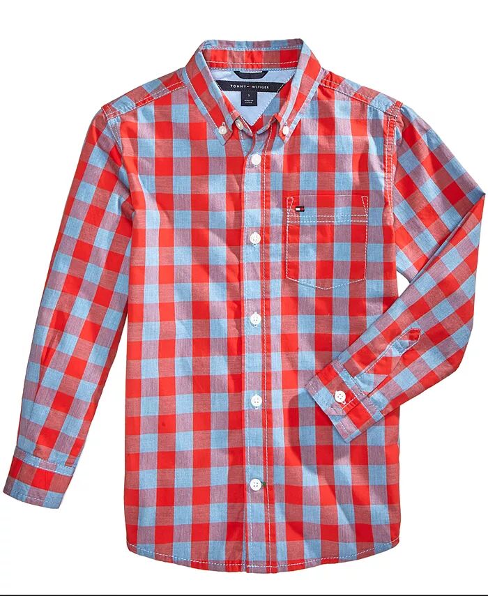 Рубашка Kirk Box-Plaid на пуговицах для малышей и маленьких мальчиков Tommy Hilfiger, красный — фото 2