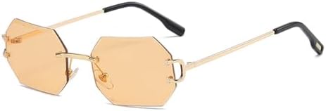 

Женские солнцезащитные очки без оправы, восьмиугольные, с защитой от УФ-излучения UV400, без оправы, золотистые металлические прямоугольные очки для мужчин MTZJH, Gold With Yellow