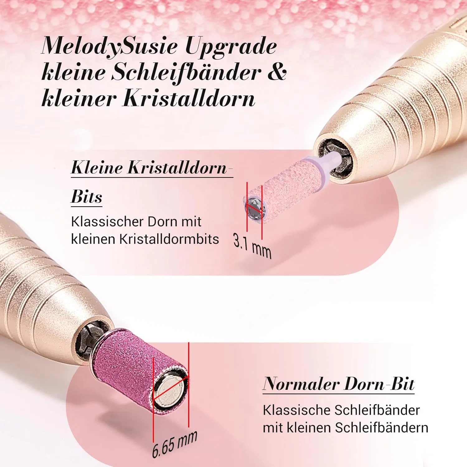 Набор из 50 насадок MelodySusie для фрезера, 180 грит, розовые ‎Melodysusie, Pink (With 3.1 Mm Mandrel) — фото 4