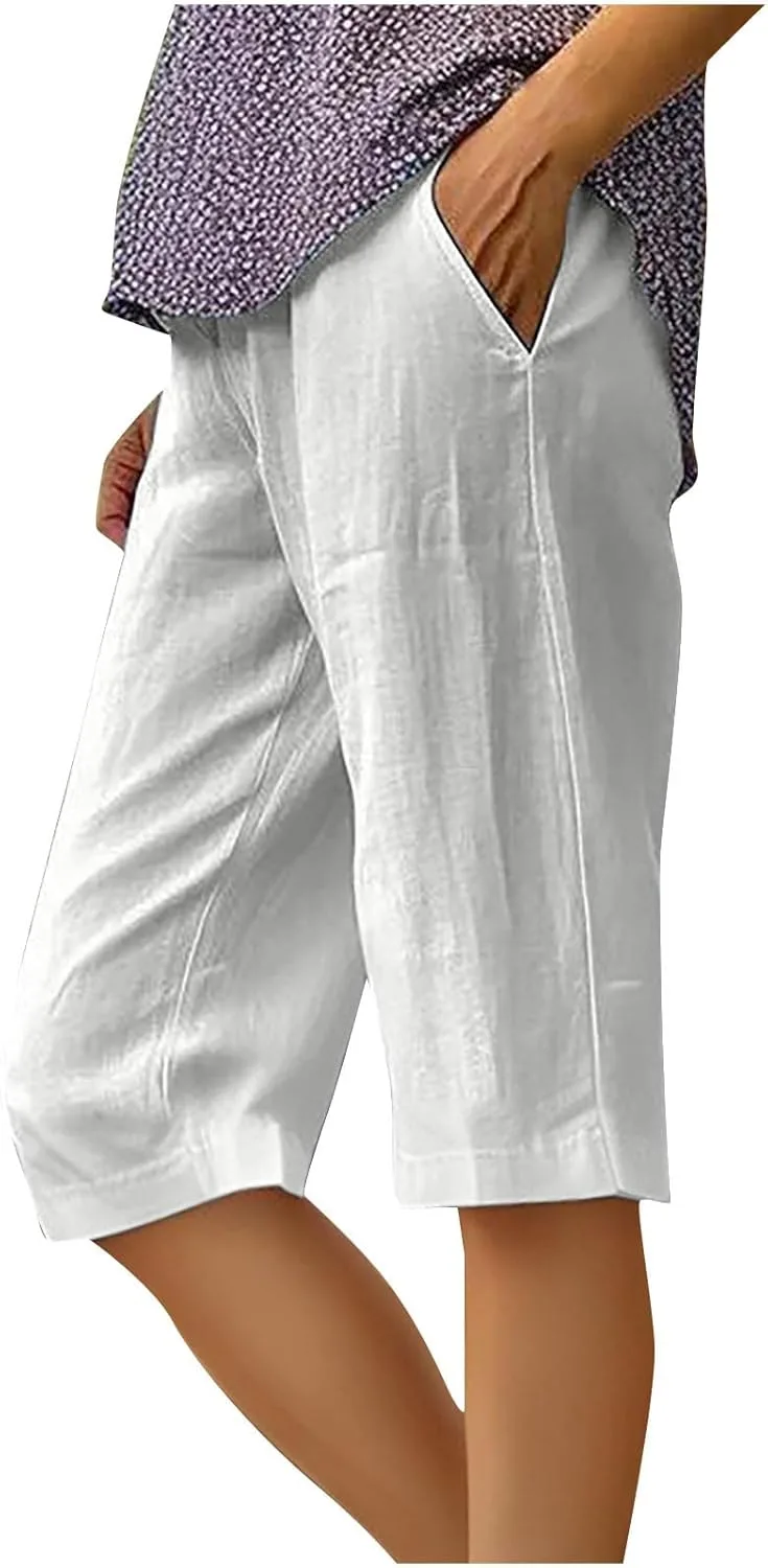 

Женские бермуды Cotton Linen, свободные, летние, с карманами