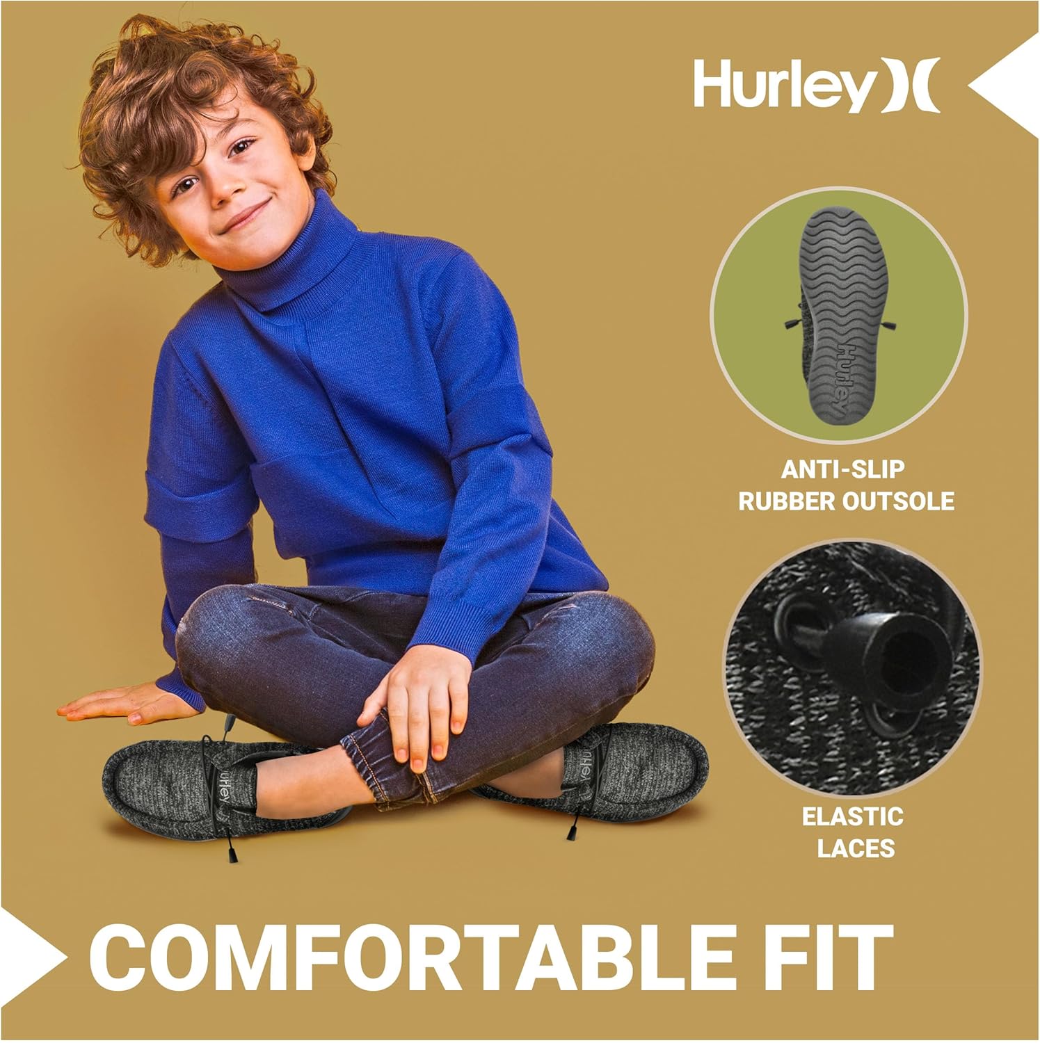 Детские кроссовки Hurley с эластичными шнурками, Charcoal — фото 2