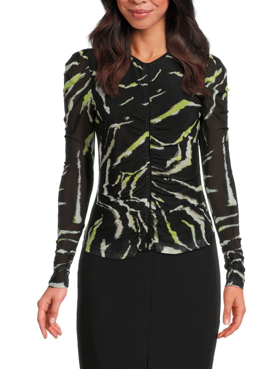 

Топ с абстрактным принтом и сборками DKNY, цвет Black Acid Yellow
