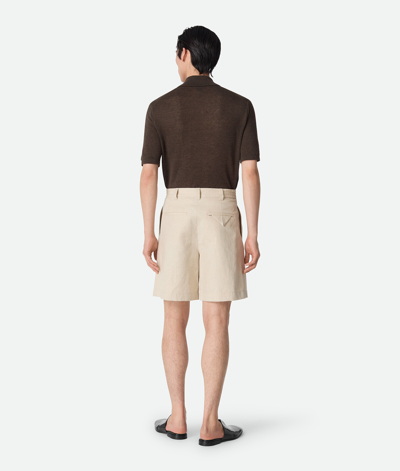 Cotton and linen twill shorts BOTTEGA VENETA, серый меланж/мел — фото 4