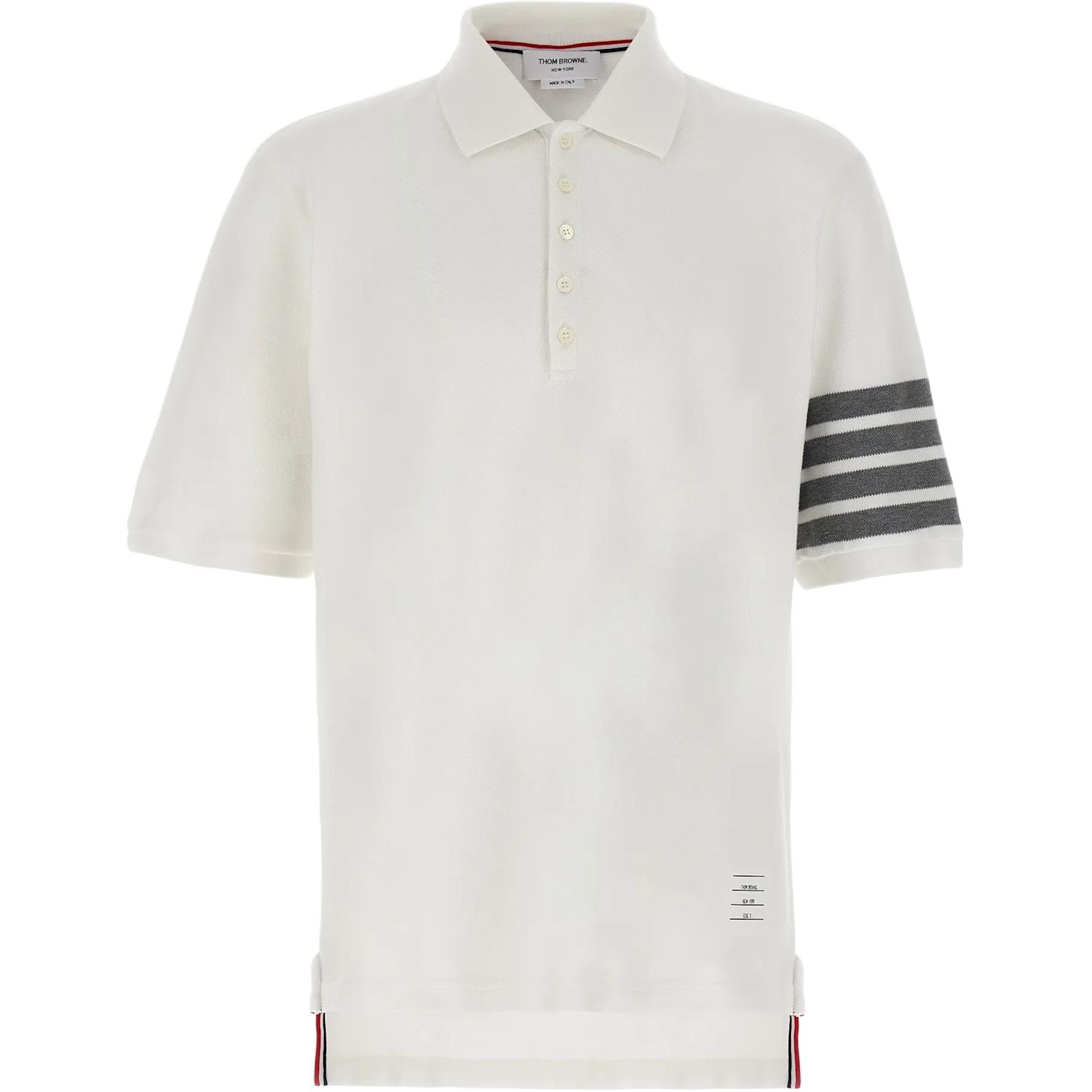 

Поло из хлопка с четырьмя полосками THOM BROWNE, белый