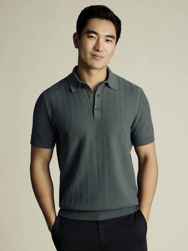 

Поло из хлопка в полоску Charles Tyrwhitt, Teal