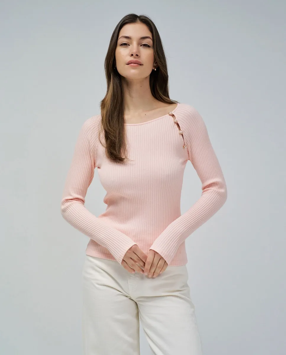 

Женский свитер с длинными рукавами и золотыми пуговицами Salsa Jeans, розовый