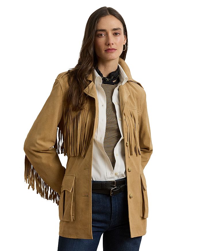 

Куртка из козьей замши с бахромой и поясом Ralph Lauren, коричневый/бежевый