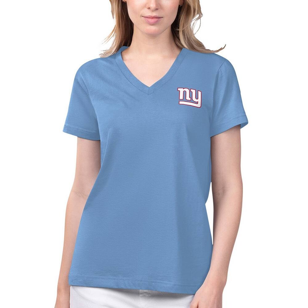 

Женская синяя футболка Margaritaville New York Giants Game Time с v-образным вырезом, цвет Gia Blue