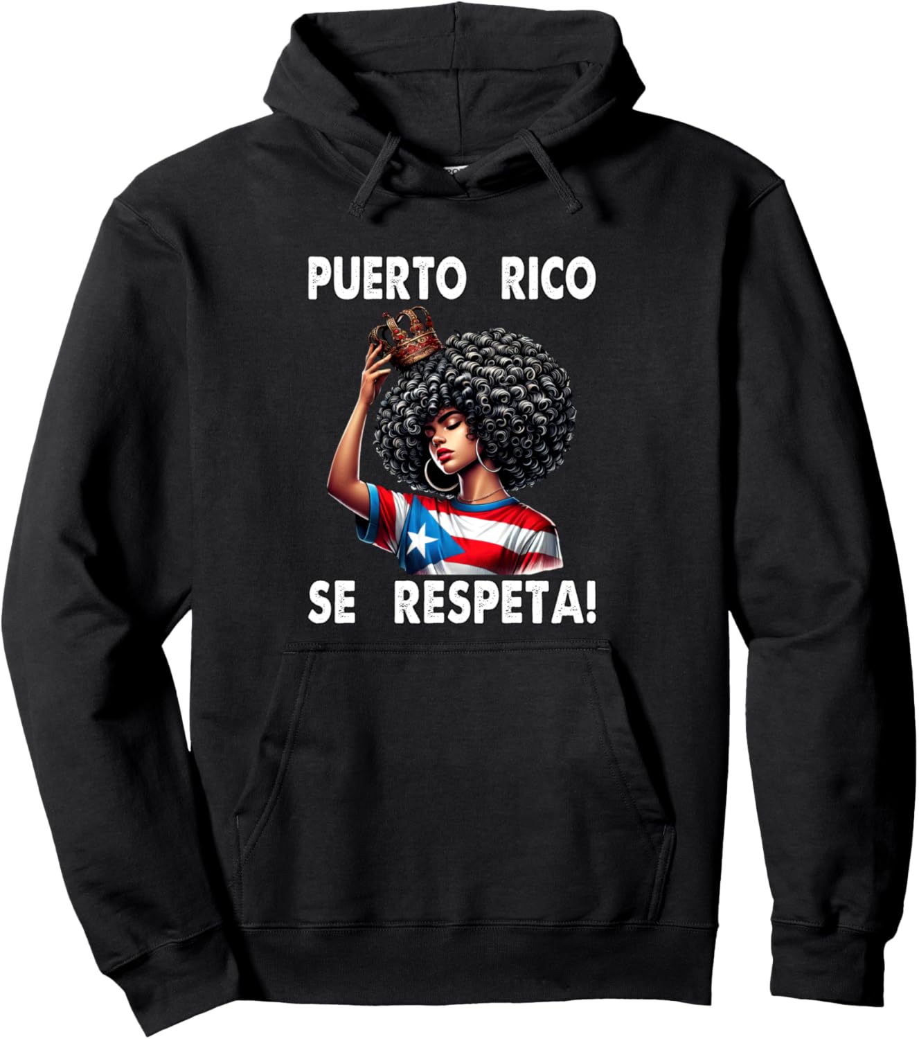 

Толстовка с капюшоном с флагом Puerto Rico Se Respeta Afro Boricua Queen Crown PR Puerto Rico Se Respeta Collection, More Here, черный
