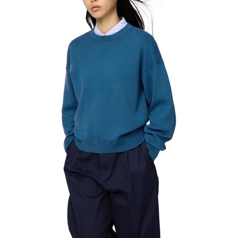 

UNIQLO Трикотажный джемпер женский морской синий с круглым вырезом Moderate