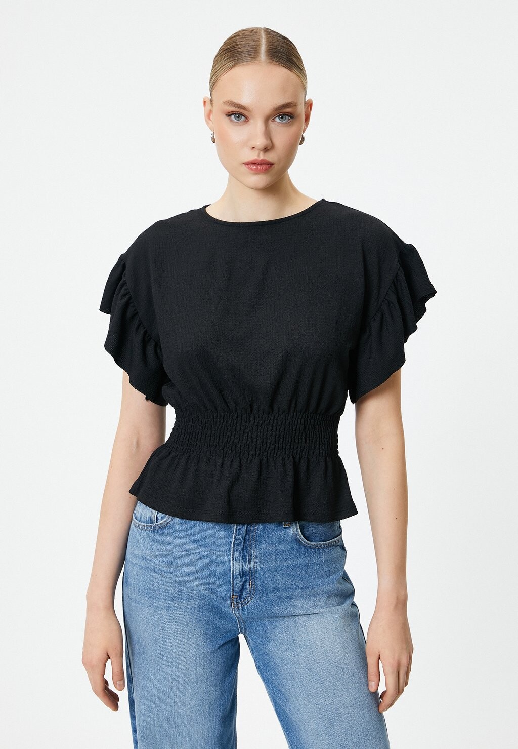 

Блузка Gimped Short Sleeve Ruffle Koton, черная