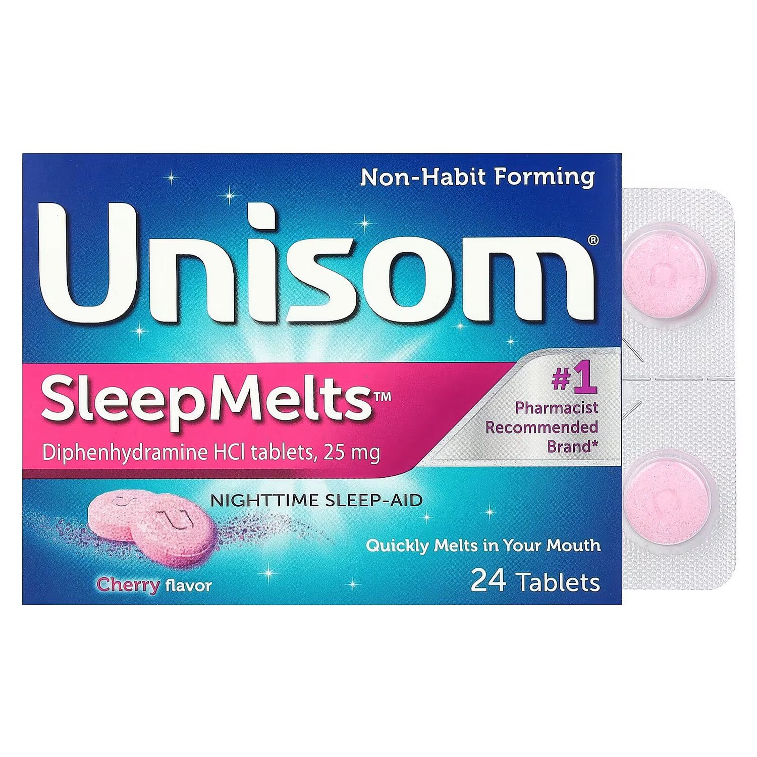 

SleepMelts, Средство для сна в ночное время, вишня, 24 таблетки Unisom