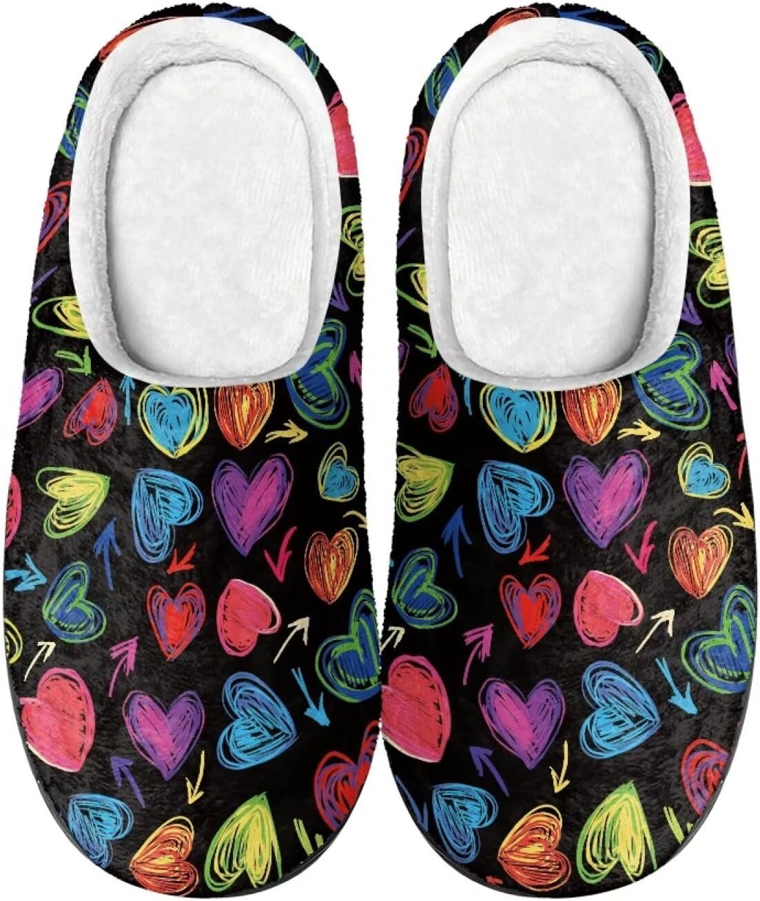 

Милые мультяшные фланелевые тапочки Howilath унисекс, теплые и дышащие хлопковые тапочки с противоскользящей подошвой, Colorful Love Heart