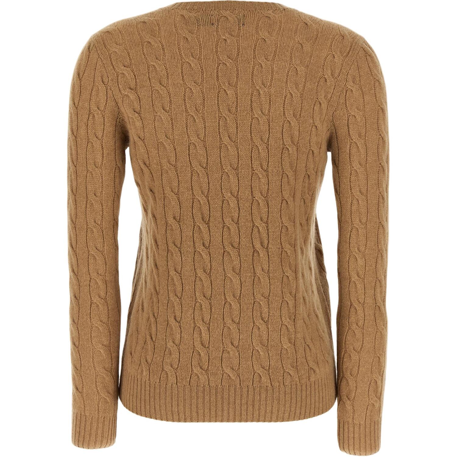 Вязаный свитер с вышитым логотипом и косами Polo Ralph Lauren, camel — фото 3