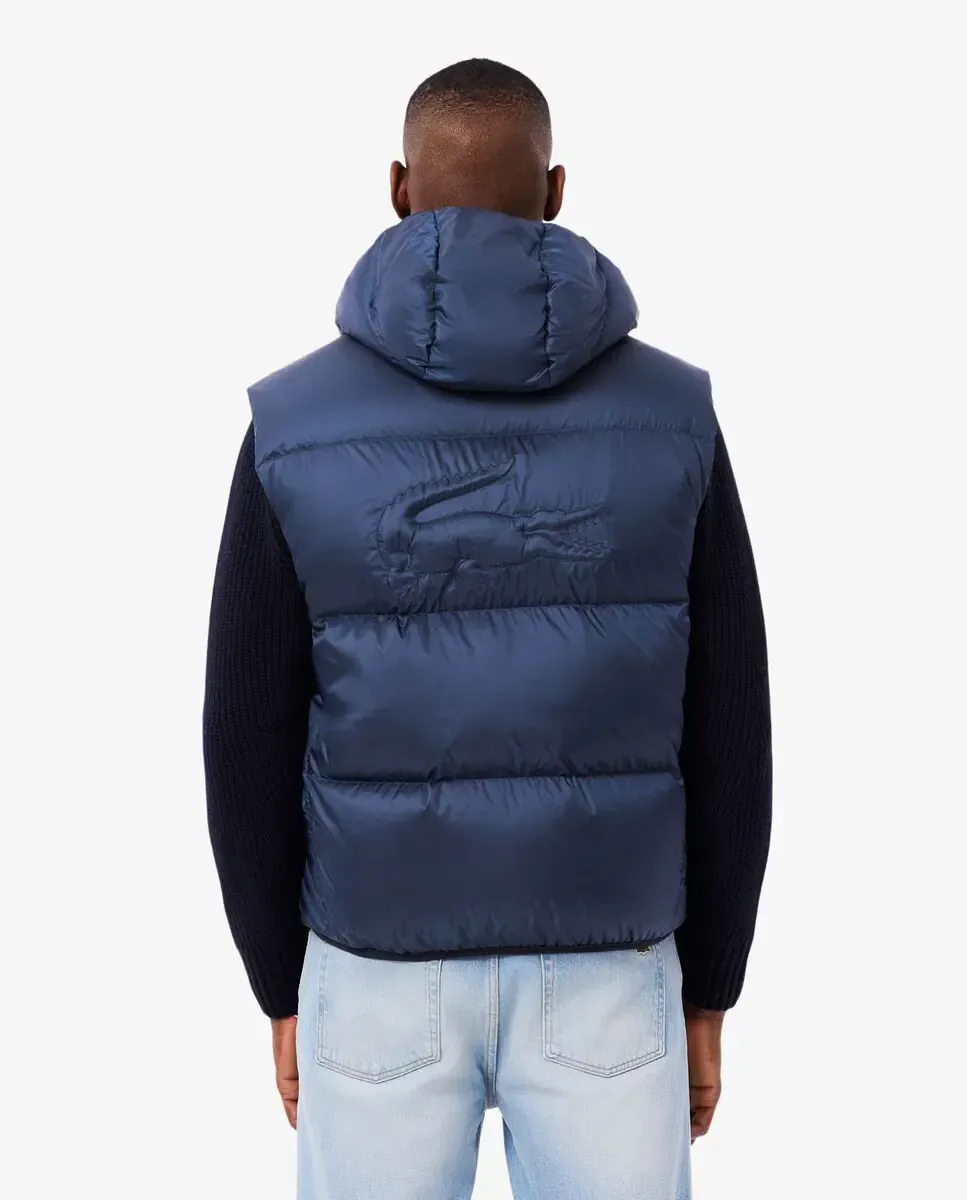 Короткая мужская стеганая водоотталкивающая куртка Lacoste, темно-синий — фото 2