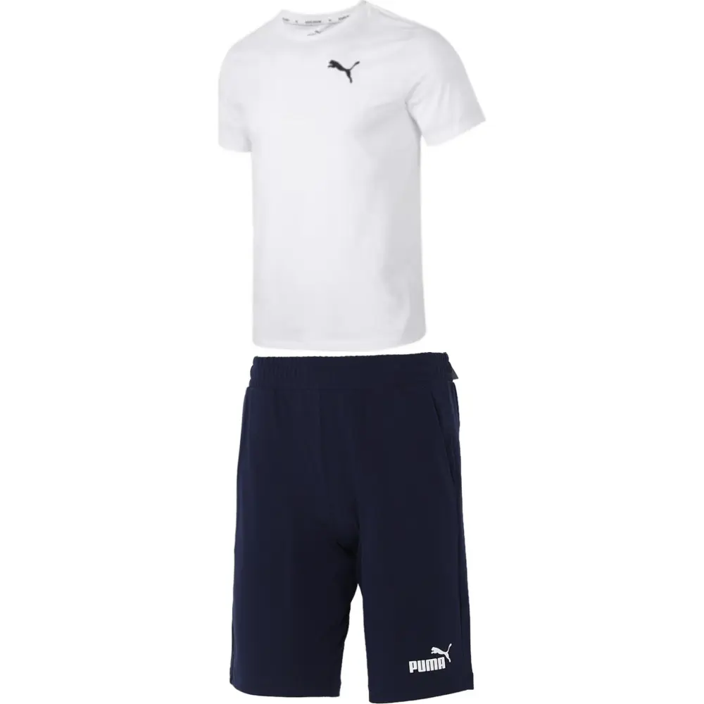 

Повседневный спортивный мужской комплект, белый с короткими рукавами + синие шорты Puma, цвет Set (white short sleeves + blue shorts)