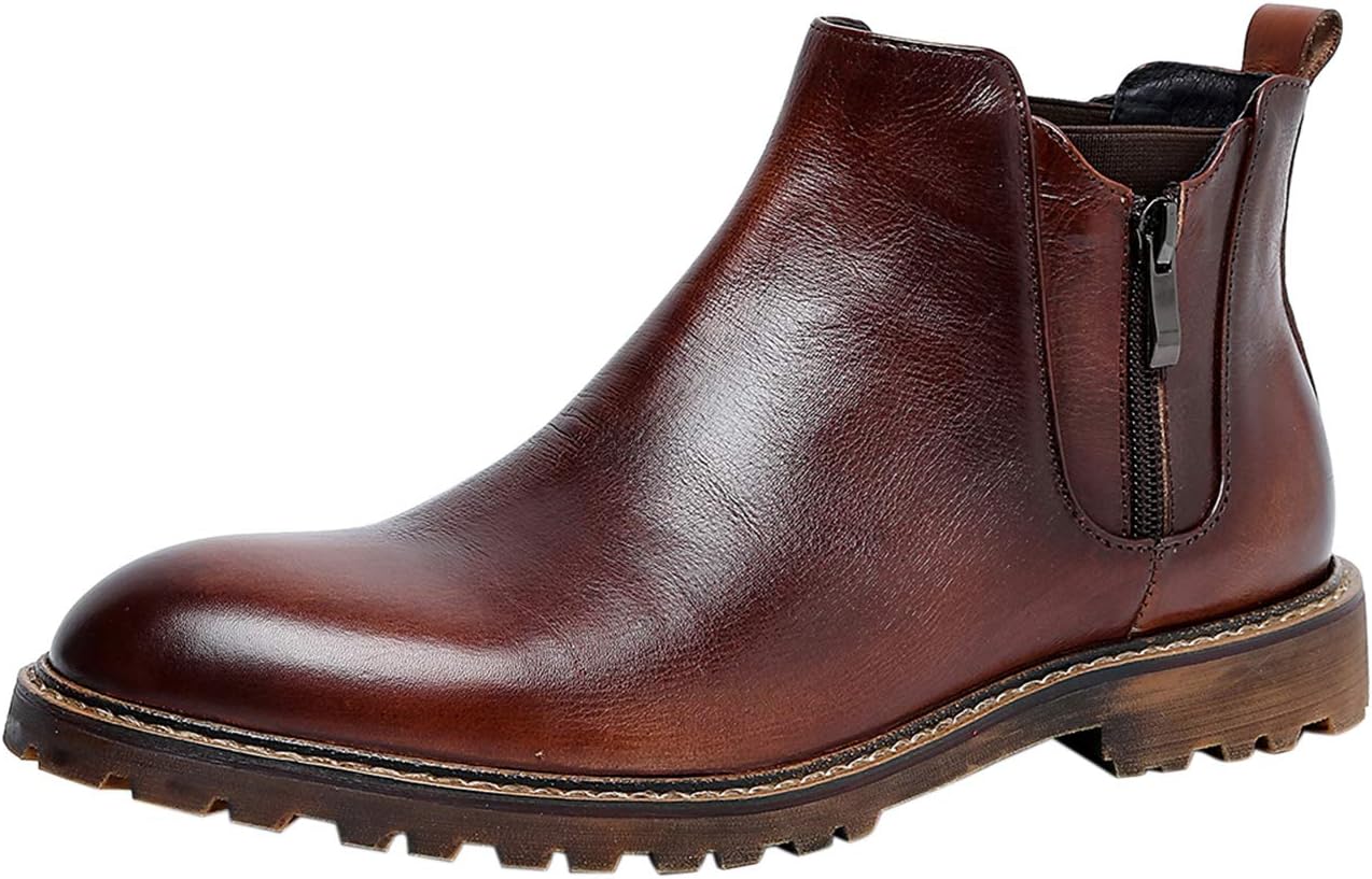 

Мужские ботинки выше щиколотки Santimon Mens Chelsea с молнией, слипоны из натуральной кожи, модные повседневные ботинки для мужчин черного и коричневого цвета