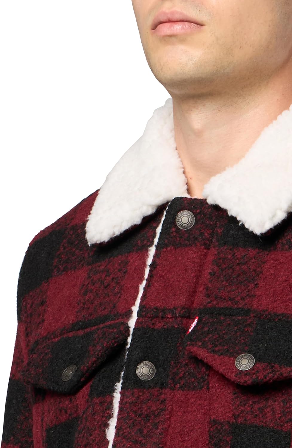 Мужские шерстяные клетчатые куртки Levi's с подкладкой из шерпы, Red/Black — фото 3