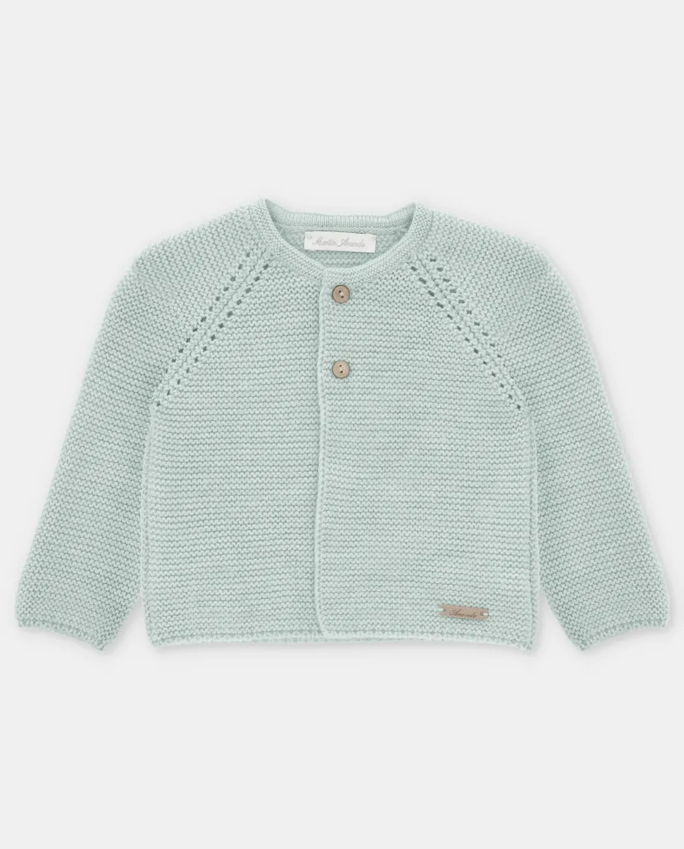 

Вязаная детская куртка с ажурными деталями светло-зеленого цвета Martín Aranda