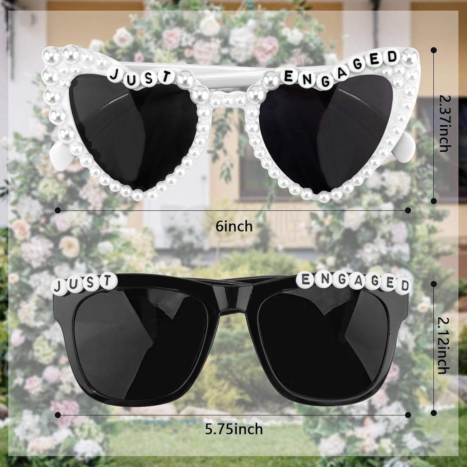 

Украшения для вечеринки по случаю помолвки. Солнцезащитные очки «Just Engaged» для украшения вечеринки. Аксессуары для фотосессии на вечеринке «Just Engaged» yuxiaoyu, White and Black
