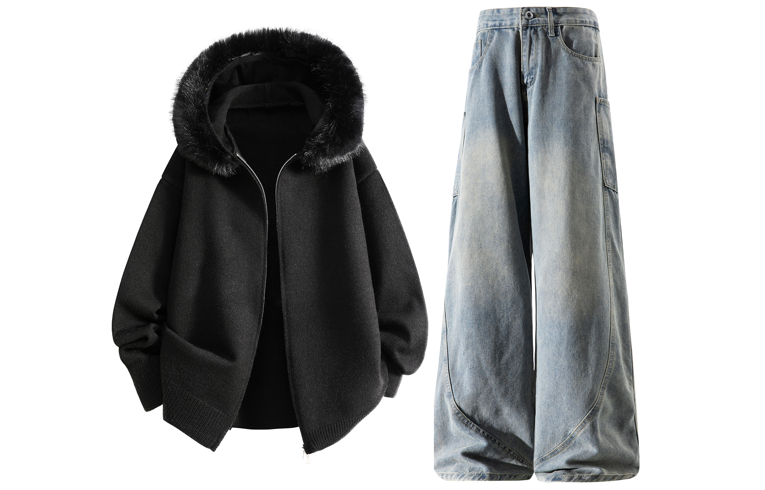 

Повседневный худи Unisex Casual Sportswear X1617, черный top+синий jeans
