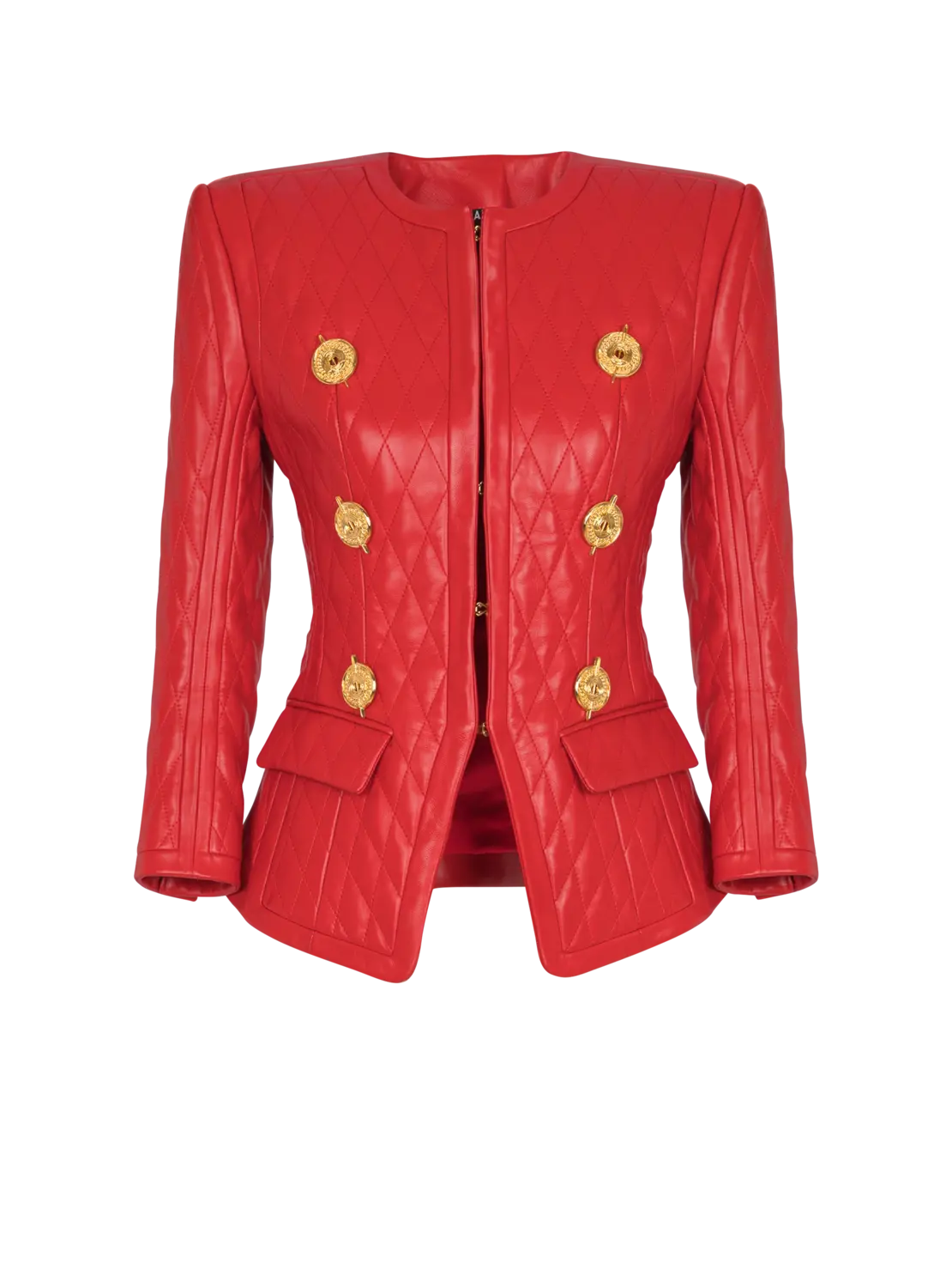 

Стеганый жакет из овечьей кожи без застежки Balmain, красный