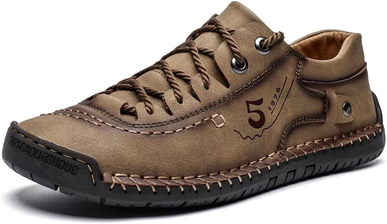 

Мужские кожаные повседневные туфли-слипоны, мокасины, ручная работа, уличная обувь, мужские шнурки, лоферы, обувь для ходьбы и вождения, устойчивая к износу Luodenglang, хаки