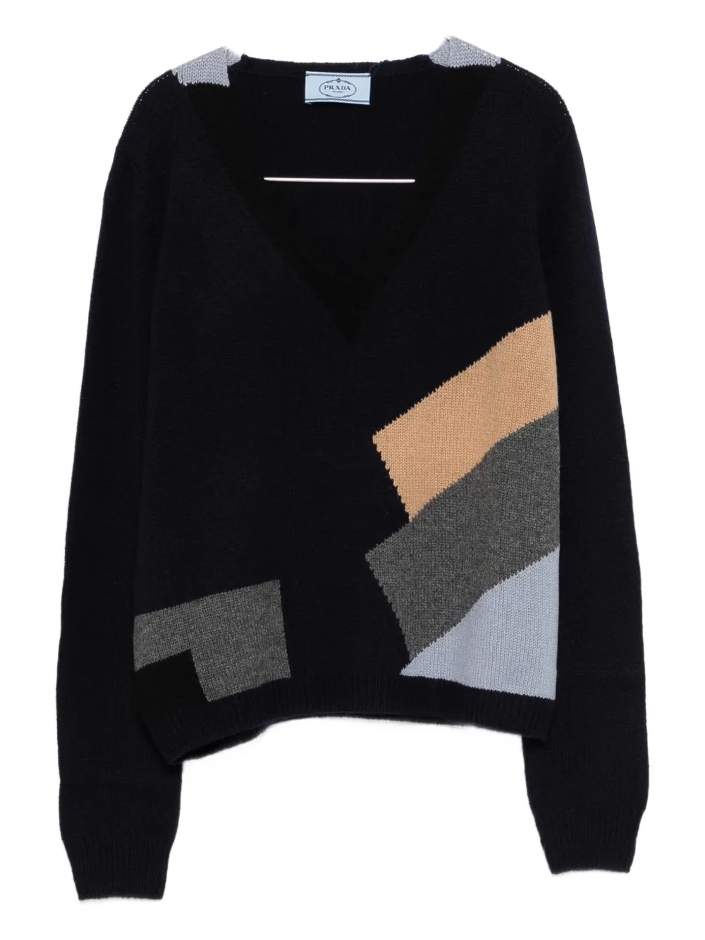 

Джемпер с геометрическим узором и V-образным вырезом Prada, синий