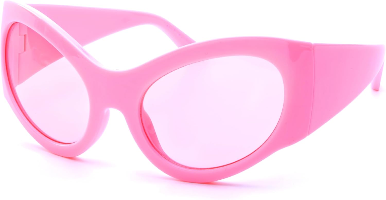 

Модные солнцезащитные очки ICARA Oversized для женщин и мужчин — стильный дизайн в духе Y2K, изогнутая форма, овальные защитные линзы с футуристическим видом, Pink Frame - Clear Lens