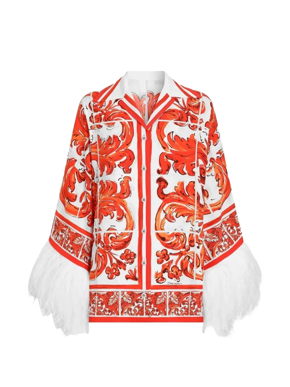 Рубашка из шармеза с принтом "Майолика" Dolce & Gabbana, красный