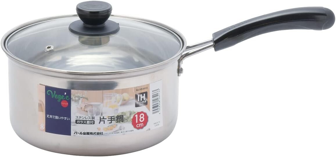 

Pearl Metal HB-6513 Кастрюля Vegic с одной ручкой, 7,1 дюйма (18 см) со стеклянной крышкой, совместима с индукционной индукцией, нержавеющая сталь