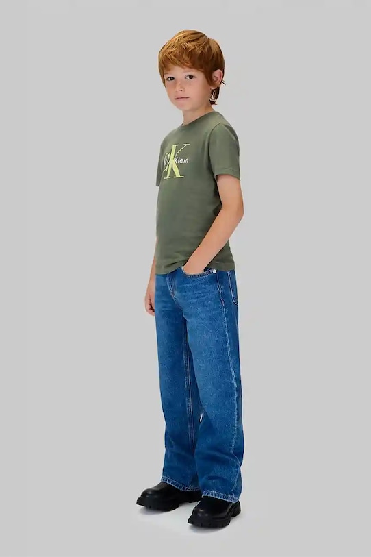 Детская хлопковая футболка Calvin Klein Jeans, зеленый — фото 4