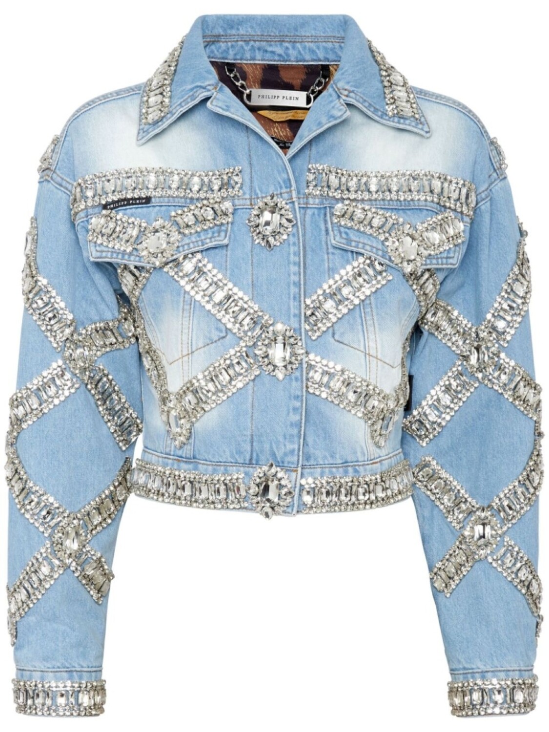 

Укороченный жакет с брошью от Philipp Plein, синий