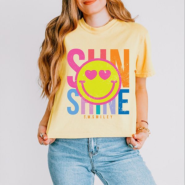 

SWSmiley sunshine neon - женский бокси кроп топ с принтом Simply Sage Market, Butter