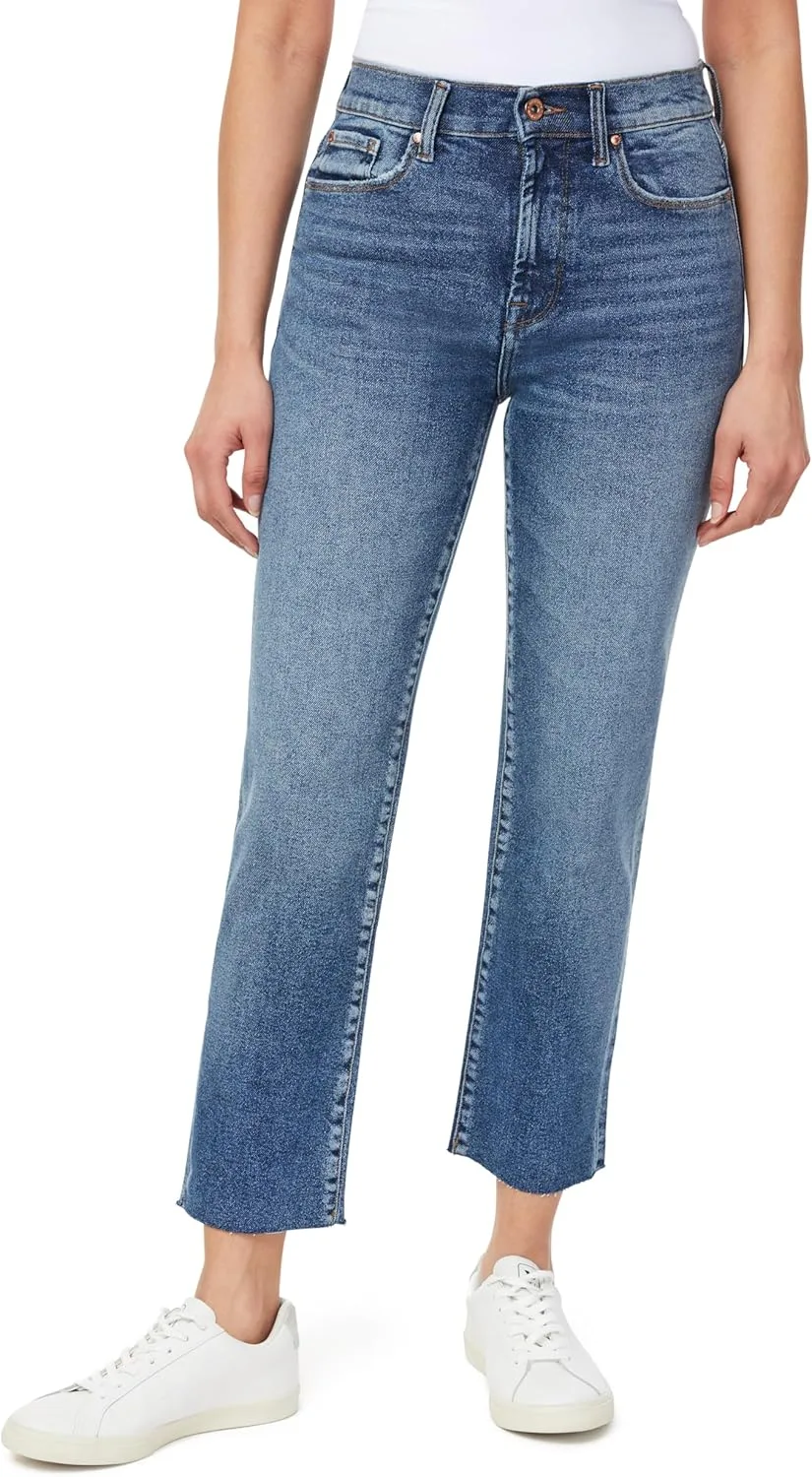 

Джинсы kensie The Allie Vintage Luxe, высокие, прямые, с рваным краем, длина по внутреннему шву 27 дюймов