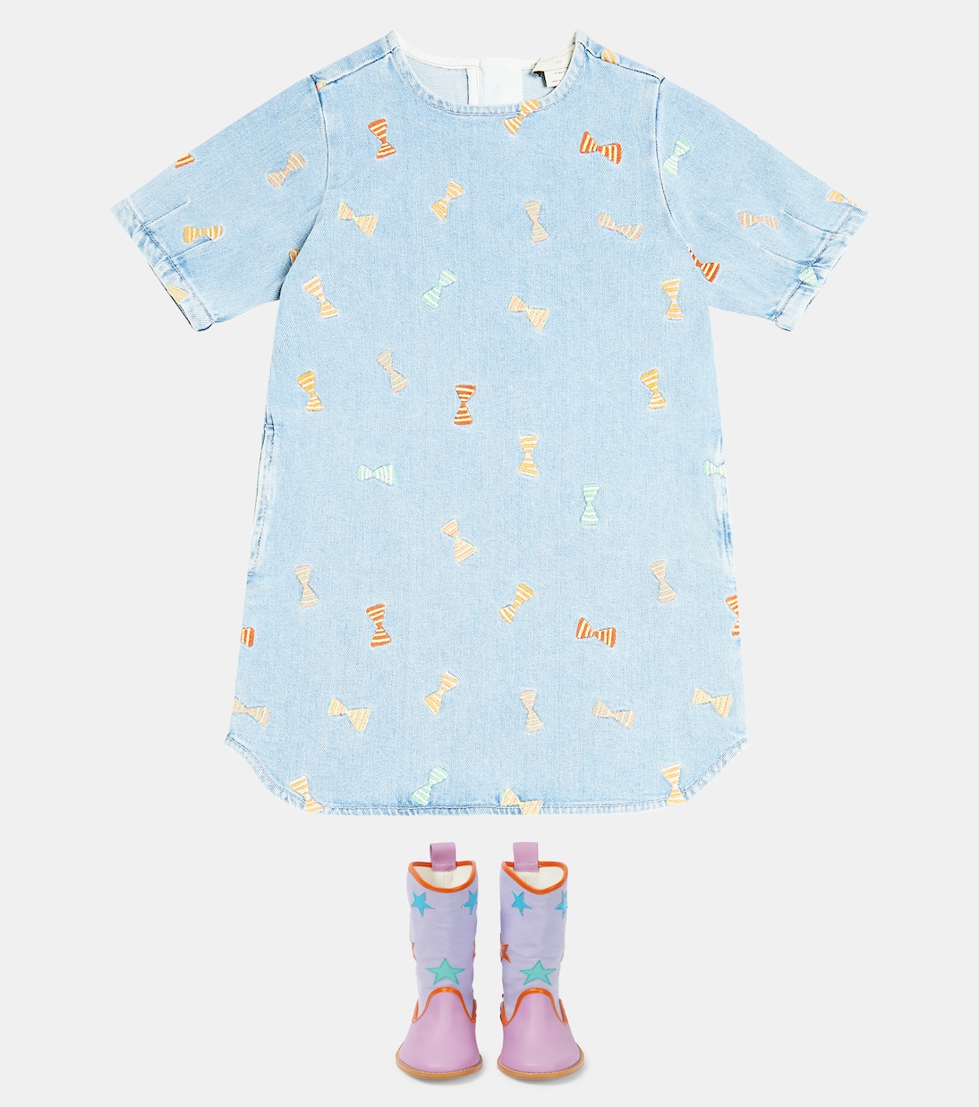 Платье из хлопкового джерси с принтом Stella McCartney Kids, Celeste/Embroidery — фото 2