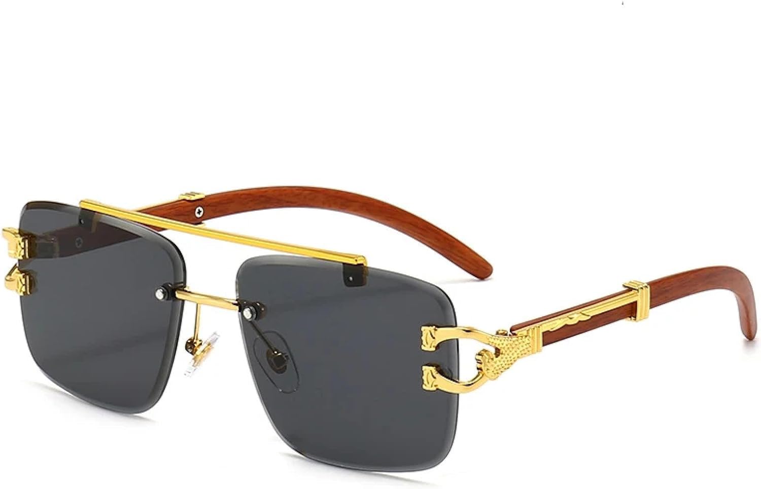 

Солнцезащитные очки для женщин, классические винтажные, без оправы, с рисунком головы леопарда; для мужчин, роскошные, дорожные, деревянные, металлические TVTBBVV, Black