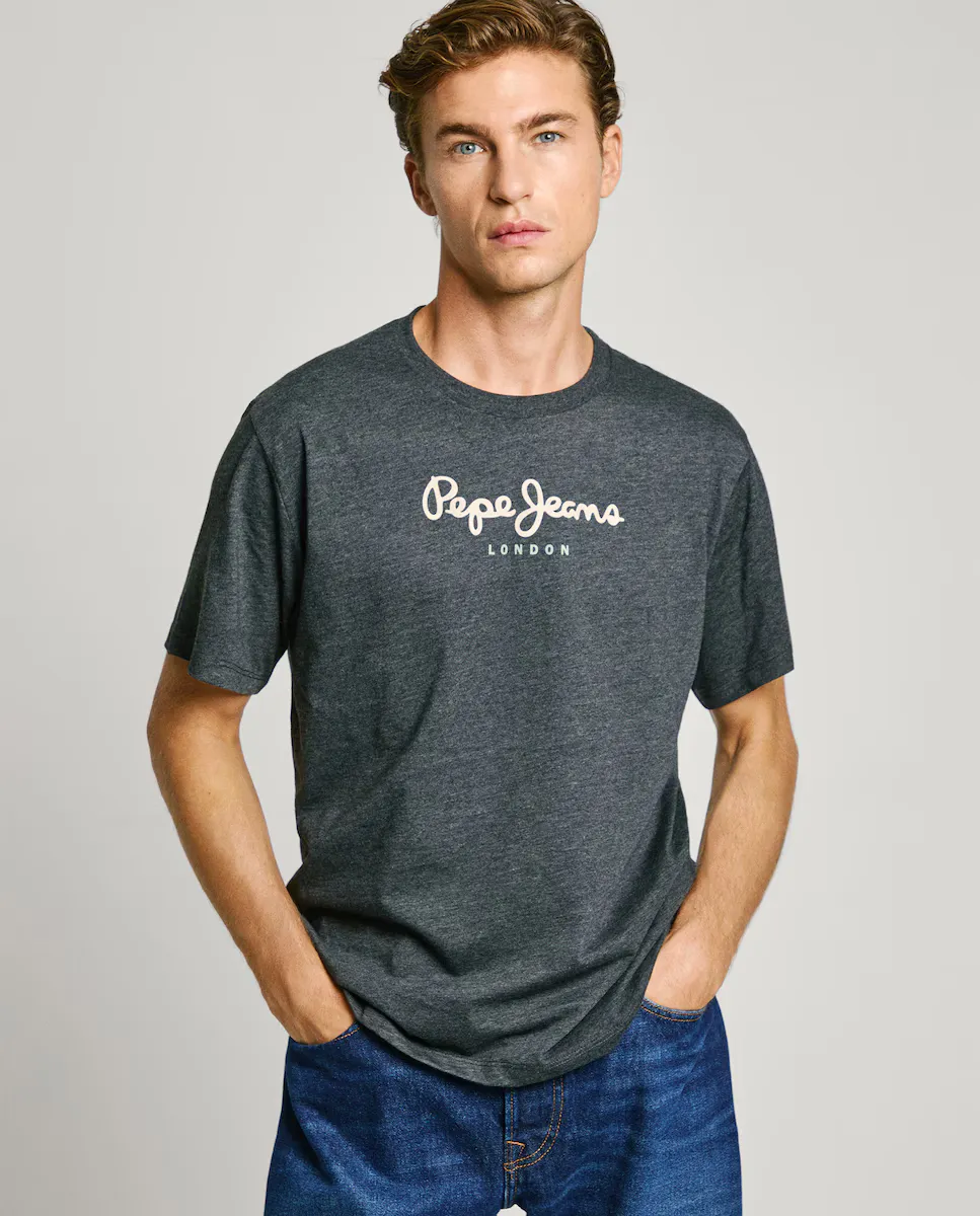 

Мужская футболка с короткими рукавами и принтом логотипа Pepe Jeans, темно-серый