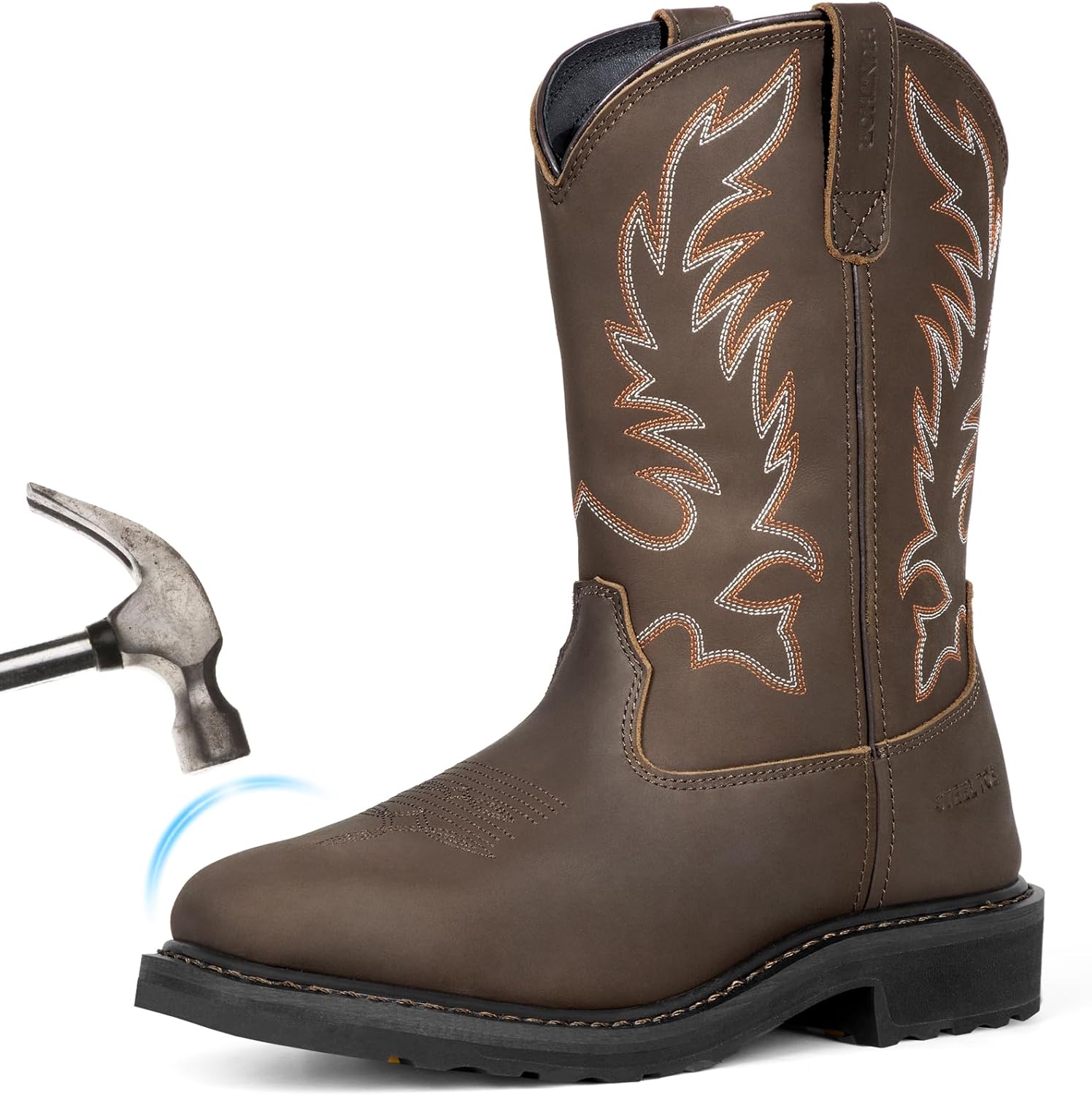 

Мужские ковбойские ботинки, квадратный стальной носок, средняя подошва из EVA с кожаным Goodyear Welt, противоскользящие западные мужские коричневые ботинки для производства, строительства и сельского хозяйства, размеры 7-14 Hunthor